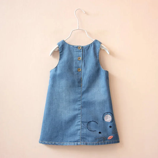 Sweet Girls denim Vest Dress New Cute mouse Baby Kids Girls Toddler Denim Jeans Overalls Sleeveless Dress Children Clothes 2-6Y