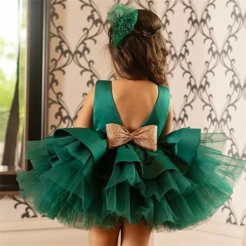Toddler Baby Girl Dress  Big Bow Baptism Dress for Girls First Year Birthday Party Wedding Dress Baby Clothes Tutu Fluffy Gown