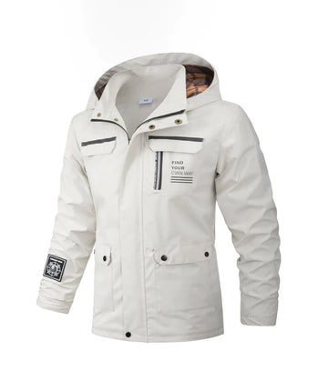 Boys Waterproof Jacket, Rainproof Raincoat with Compass and Detachable Hat, Lightweight Windproof Rain Jacket