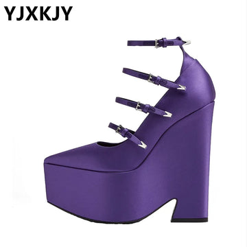 YJXKJY  Spring Autumn Women's Shoes Super High Heel Party Fashion Mary Jane Thick Sole Buckle Show Nightclub Ladies Shoes
