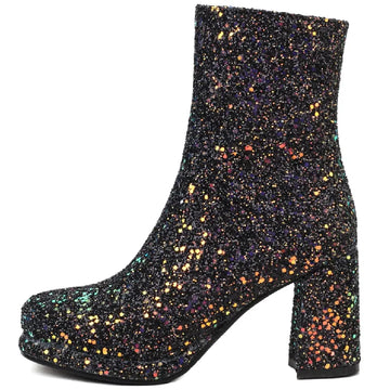 Luxury Sequined Women Ankle Boots Gold Silver Block Heels Short Boot Female Zipper Autumn Winter Party Shoes Ladies Large Size
