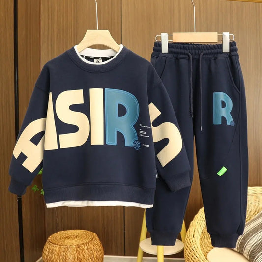 Boys Autumn Spring Trendy 2pcs Sweaters+Pants Sports Suits 3-14 Years Kids Leisure Loose Outfits Children Clothes Sets
