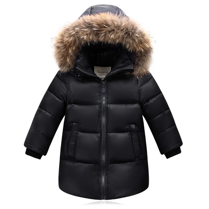Nature Fur winter down jacket for boys coats girl clothes children's clothing thicken outerwear parka kids 80-160cm