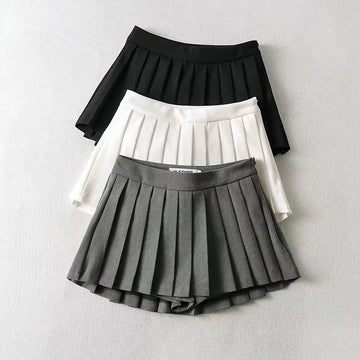 Zoki Sexy Women Pleated Skirts High Waist Summer Vintage Mini Skirts Korean Tennis Student White Designed Dance Skirt