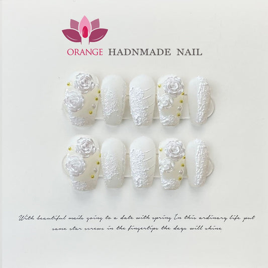 Japanese Fake Press on Nails With Design Pure Handwork Wearable Ballerina Nail Tips Artificial Korean Nail Supplies